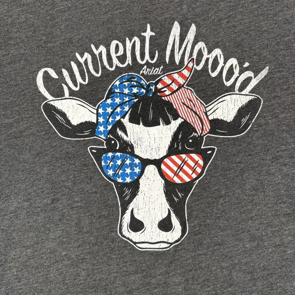 Ariat Current Mood American Pin Up Cow T Shirt Womens XXL Charcoal Gray